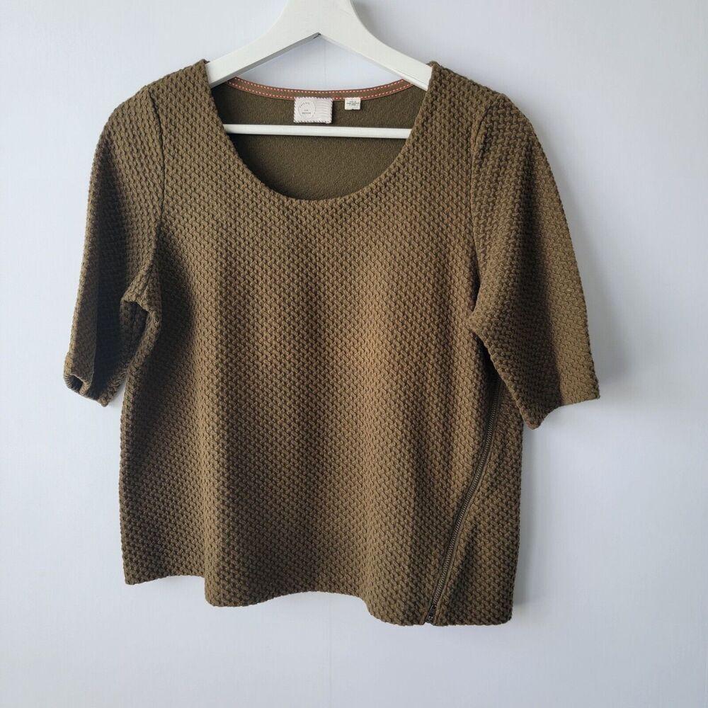 Anthropologie Postmark texture side zip waffle knit short sleeve top size M
